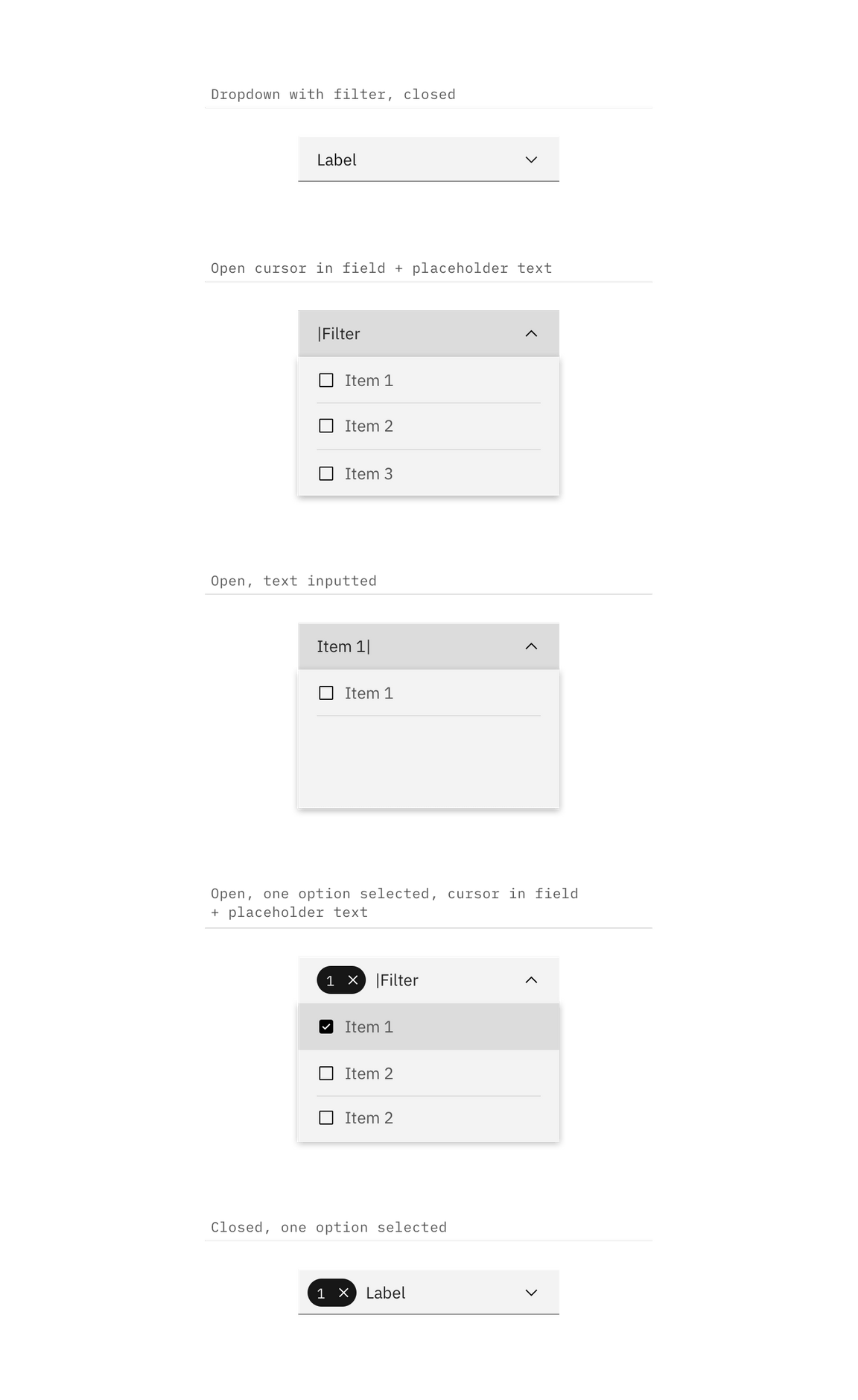 Interaction states for multi-select dropdown with filtering